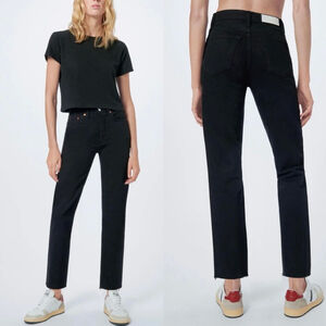 Re/Done High Rise Stove Pipe Straight Leg Jeans Jet Black - 26